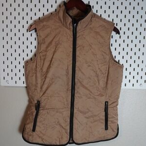 Eddie Bauer Down Vest Tan Brown‎ Embroidered Floral Tall M Medium